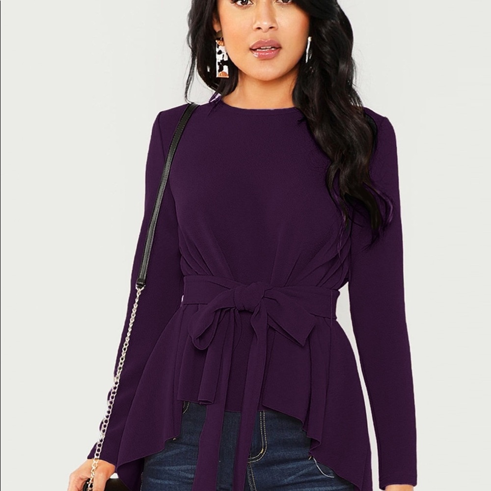 Self Belted Asymmetrical Hem Top